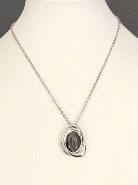 Gray glass and silver pendant necklace